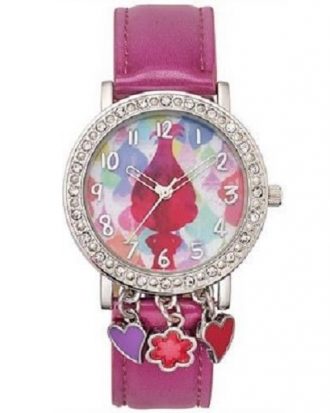 Dreamworks - Trolls Analog Rhinestone Dangle Hearts Poppy Charms Watch
