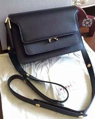 Marni - Trunk Medium Saffiano Leather Shoulder Bag - Navy Blue