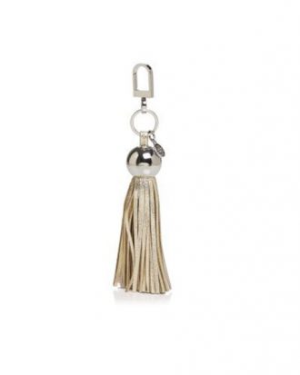 Tory Burch Pebbled Tassel Key Fob - Steel w/Pebbled Gold Leather Tassel