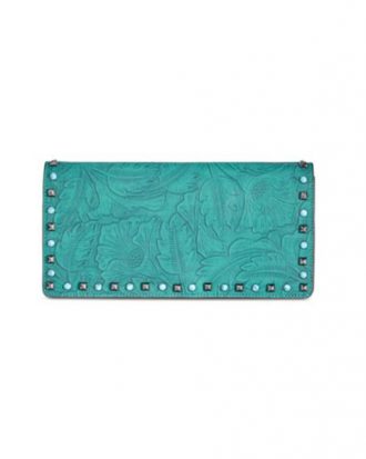 Anna Sui x I.N.C. Tooled & Studded Clutch, Teal