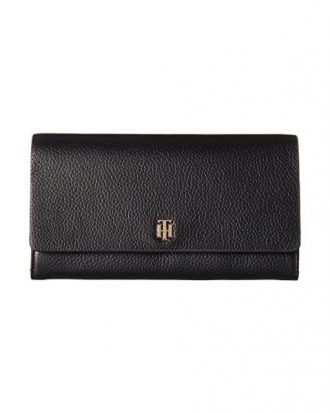 Tommy Hilfiger - The Serif Signature Pebble Leather Accordion Flap Wallet, Black