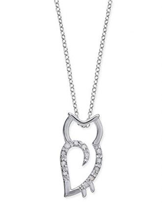 18-in Sterling-Silver Owl Pendant Necklace with Pave Crystal Stones