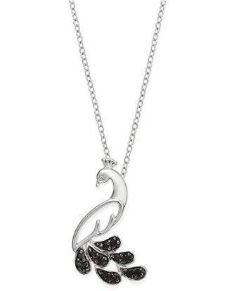 18-in Sterling-Silver Necklace with Black Diamond Peacock Pendant