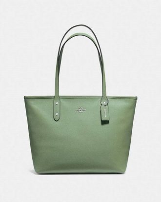 COACH - City Crossgrain Leather Tote Bag - Clover (Light Green)