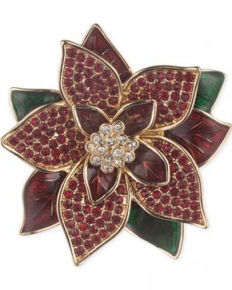 Anne Klein - Gold-Tone Crystal Poinsettia Pin Gold