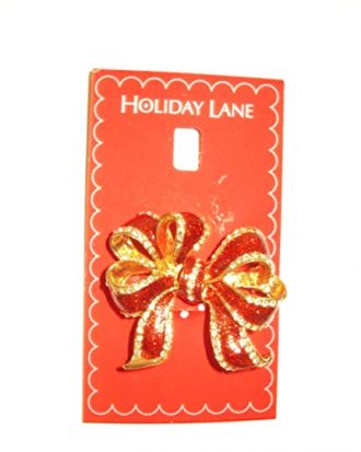 Charter Club Gold Tone Red Glitter Bow Pin Brooch (2" x 1 5/8")
